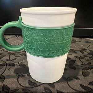 Starbucks 2008 Ceramic Mug Green Silicone Rubber Handle Band 12oz